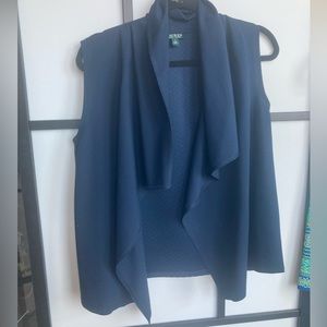 RL Navy Sleeveless Cardigan - Draped Neck and Quilted back